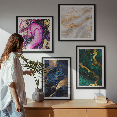 Composizione di 4 quadri Marmo astratto con colori