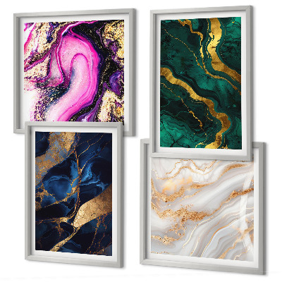 Composizione di 4 quadri Marmo astratto con colori