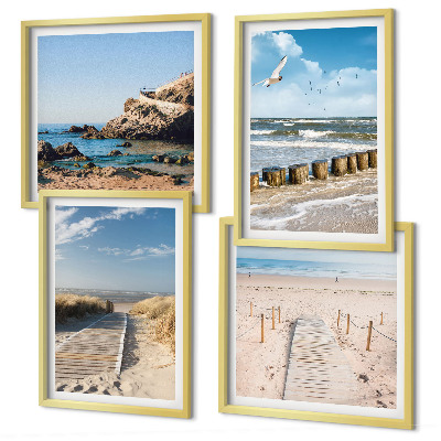 Polittico con cornice Spiaggia, sabbia, onde, cielo, uccelli