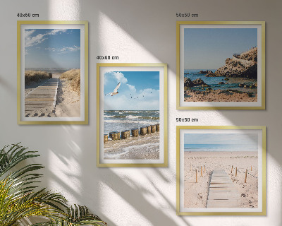Polittico con cornice Spiaggia, sabbia, onde, cielo, uccelli