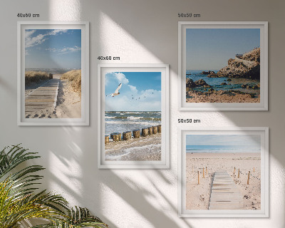 Polittico con cornice Spiaggia, sabbia, onde, cielo, uccelli