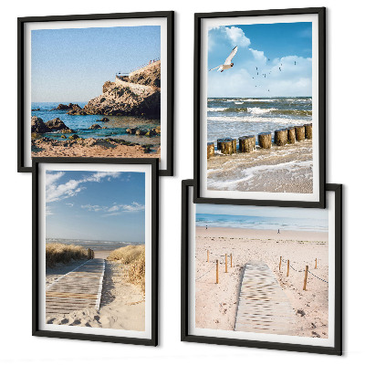 Polittico con cornice Spiaggia, sabbia, onde, cielo, uccelli