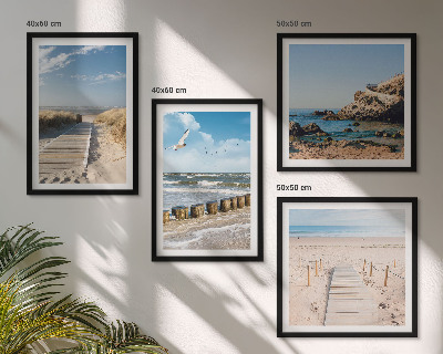 Polittico con cornice Spiaggia, sabbia, onde, cielo, uccelli