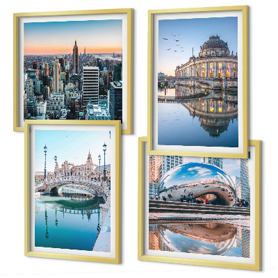 Composizione di 4 quadri Architettura delle città sull'acqua