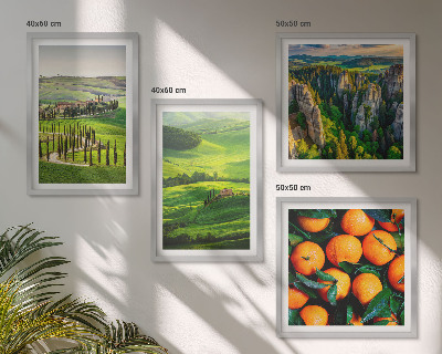 Polittico con cornice campagna italiana, arance, natura