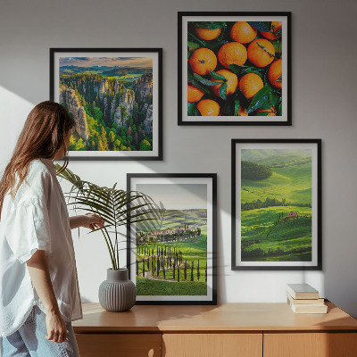 Polittico con cornice campagna italiana, arance, natura