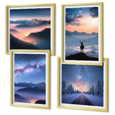 Galleria a parete cielo notturno montagne nebbia cervo
