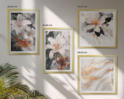 Composizione di 4 quadri Fiori marmo bianco nero