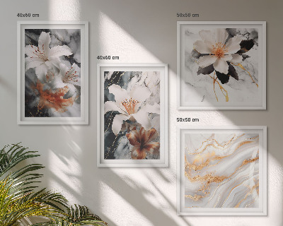 Composizione di 4 quadri Fiori marmo bianco nero
