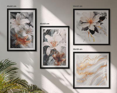 Composizione di 4 quadri Fiori marmo bianco nero