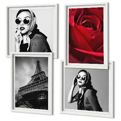 Signora parigina con occhiali di Eiffel polittico con cornice