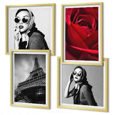 Polittico con cornice Signora parigina con occhiali di Eiffel