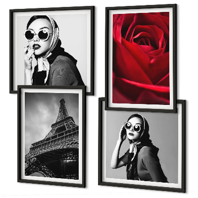 Polittico con cornice Signora parigina con occhiali di Eiffel