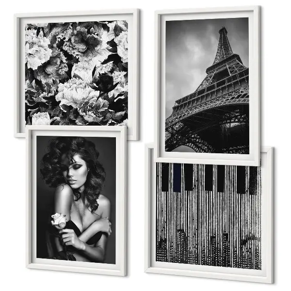 Galleria a parete ritratto di donna con rosa Eiffel