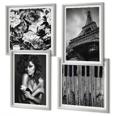 Galleria a parete ritratto di donna con rosa Eiffel