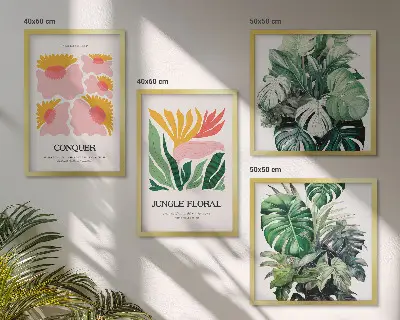Poster moderno con fiori e foglie polittico con cornice