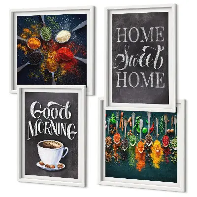 Galleria a parete con stampa di spezie, caffè, tazza ed erbe aromatiche