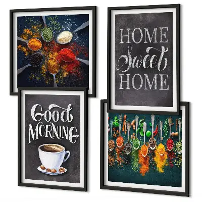 Galleria a parete con stampa di spezie, caffè, tazza ed erbe aromatiche