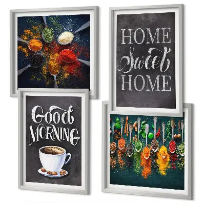 Galleria a parete con stampa di spezie, caffè, tazza ed erbe aromatiche