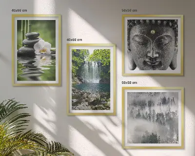 Galleria a parete armonia della natura con pietre, acqua e Buddha