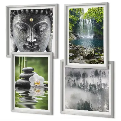 Galleria a parete armonia della natura con pietre, acqua e Buddha