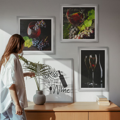 Composizione di 4 quadri Bicchieri da vino con uva e scritta