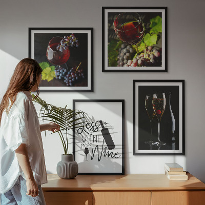 Composizione di 4 quadri Bicchieri da vino con uva e scritta