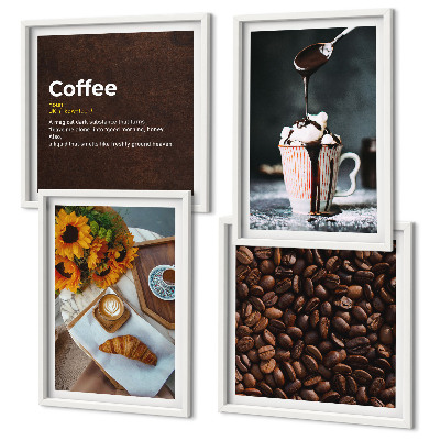 Polittico con cornice chicchi di caffè per la colazione italiana