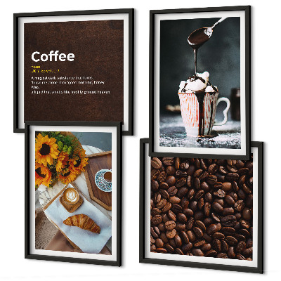Polittico con cornice chicchi di caffè per la colazione italiana