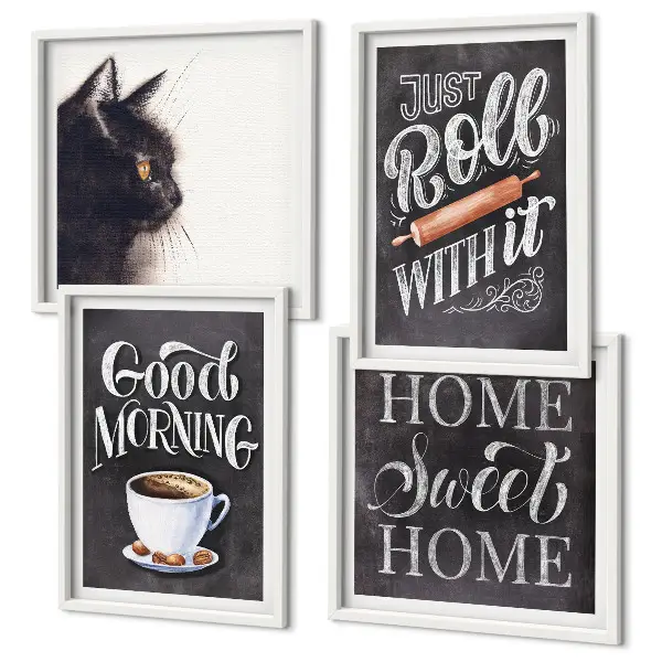 Composizione di 4 quadri con tema gatto per la cucina