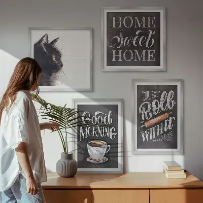 Composizione di 4 quadri con tema gatto per la cucina