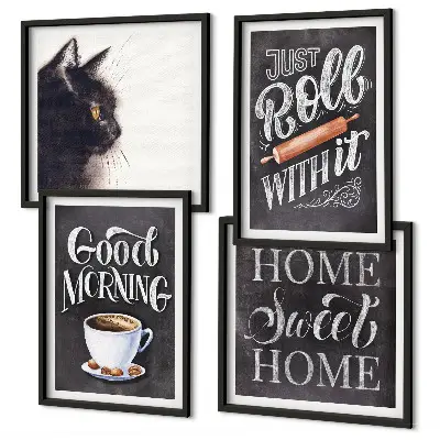 Composizione di 4 quadri con tema gatto per la cucina