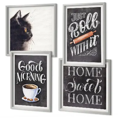Composizione di 4 quadri con tema gatto per la cucina