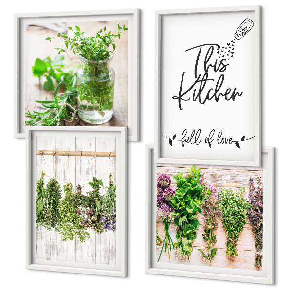 Polittico con cornice Piante aromatiche da essiccare in cucina
