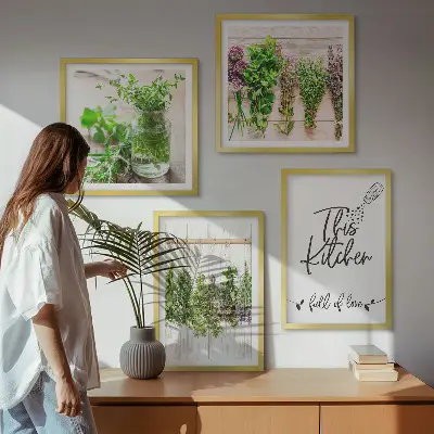 Piante aromatiche da essiccare quadro con cornice polittico