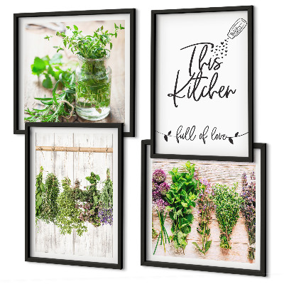 Polittico con cornice Piante aromatiche da essiccare in cucina