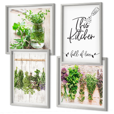 Polittico con cornice Piante aromatiche da essiccare in cucina