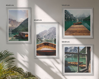 Polittico con cornice Paesaggi montani, cottage, barche