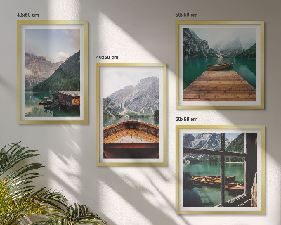 Polittico con cornice Paesaggi montani, cottage, barche
