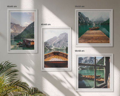 Polittico con cornice Paesaggi montani, cottage, barche
