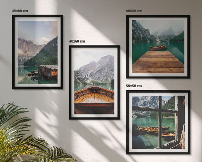 Polittico con cornice Paesaggi montani, cottage, barche