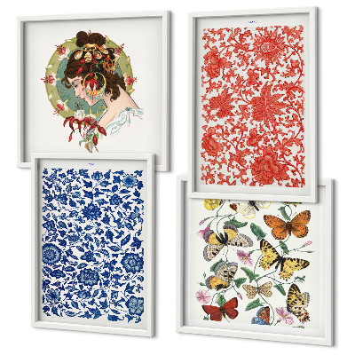 Polittico con cornice Ornamenti vintage con fiori e farfalle