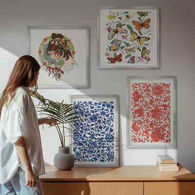 Polittico con cornice Ornamenti vintage con fiori e farfalle