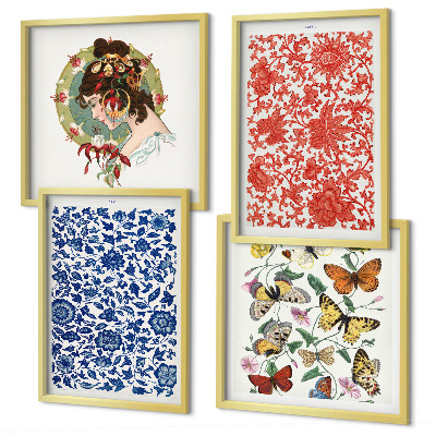 Polittico con cornice Ornamenti vintage con fiori e farfalle