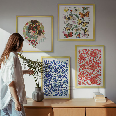 Polittico con cornice Ornamenti vintage con fiori e farfalle