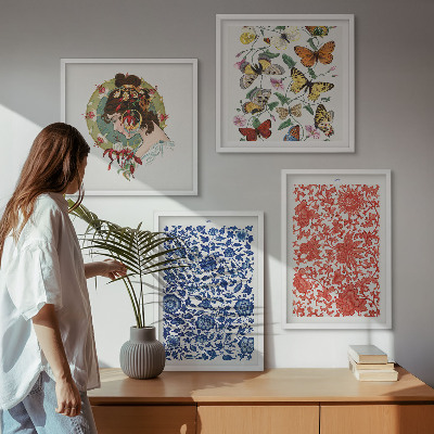 Polittico con cornice Ornamenti vintage con fiori e farfalle