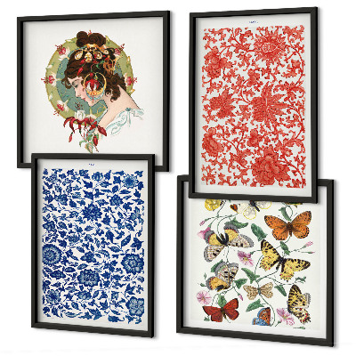 Polittico con cornice Ornamenti vintage con fiori e farfalle