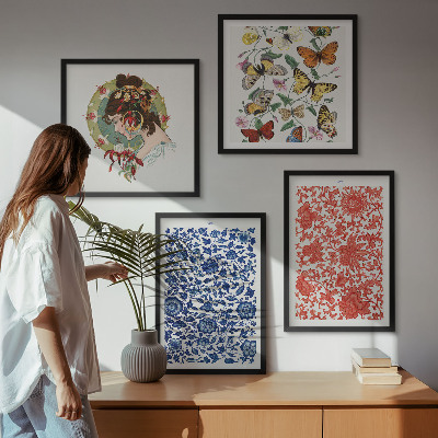 Polittico con cornice Ornamenti vintage con fiori e farfalle