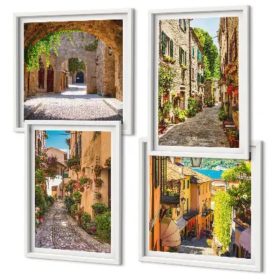 Galleria a parete con strade italiane, fiori e architettura