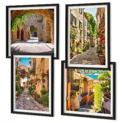 Galleria a parete con strade italiane, fiori e architettura